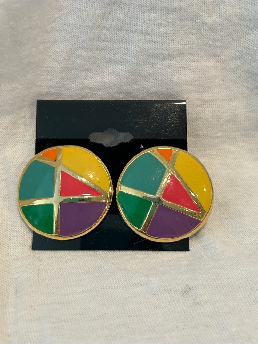 Vintage Colorblock Round Enamel Statement Earrings - Multicolor